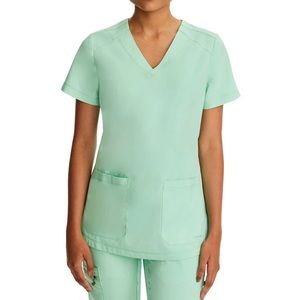 Mint green healing hands scrub top